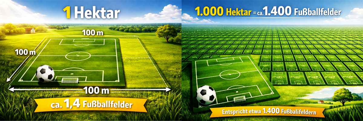 Hektare zu Fußballfeldern